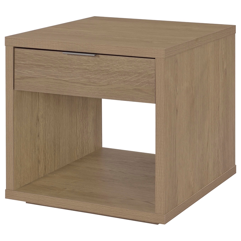 Pemberly Row Engineered Wood Square End Table with Drawer in Latte