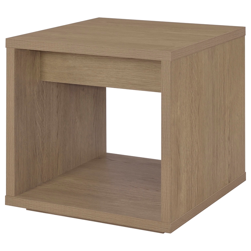 Pemberly Row Engineered Wood Square End Table with Drawer in Latte