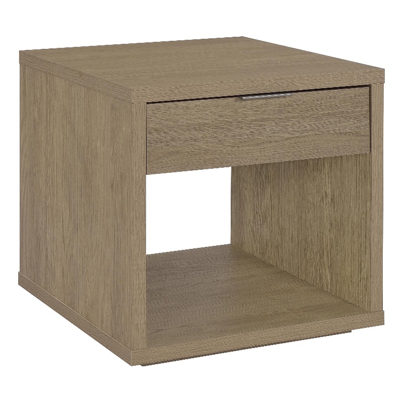 Pemberly Row Engineered Wood Square End Table with Drawer in Latte