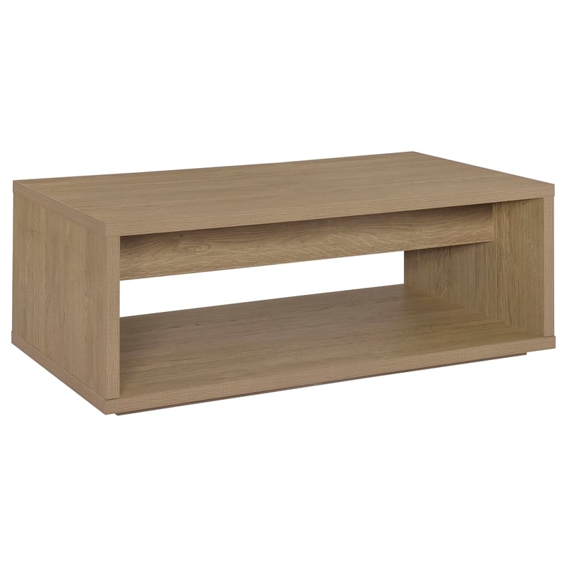Pemberly Row 2-Drawer Engineered Wood Rectangular Coffee Table in Latte