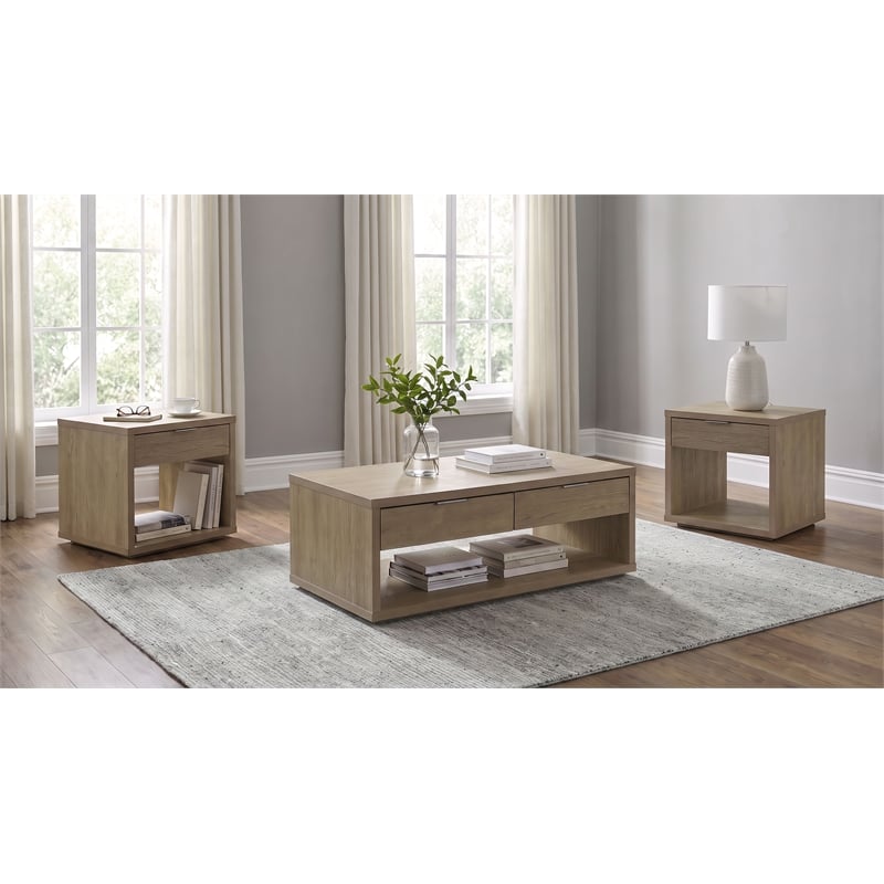 Pemberly Row 3-Piece Engineered Wood Coffee and End Table Set in Latte