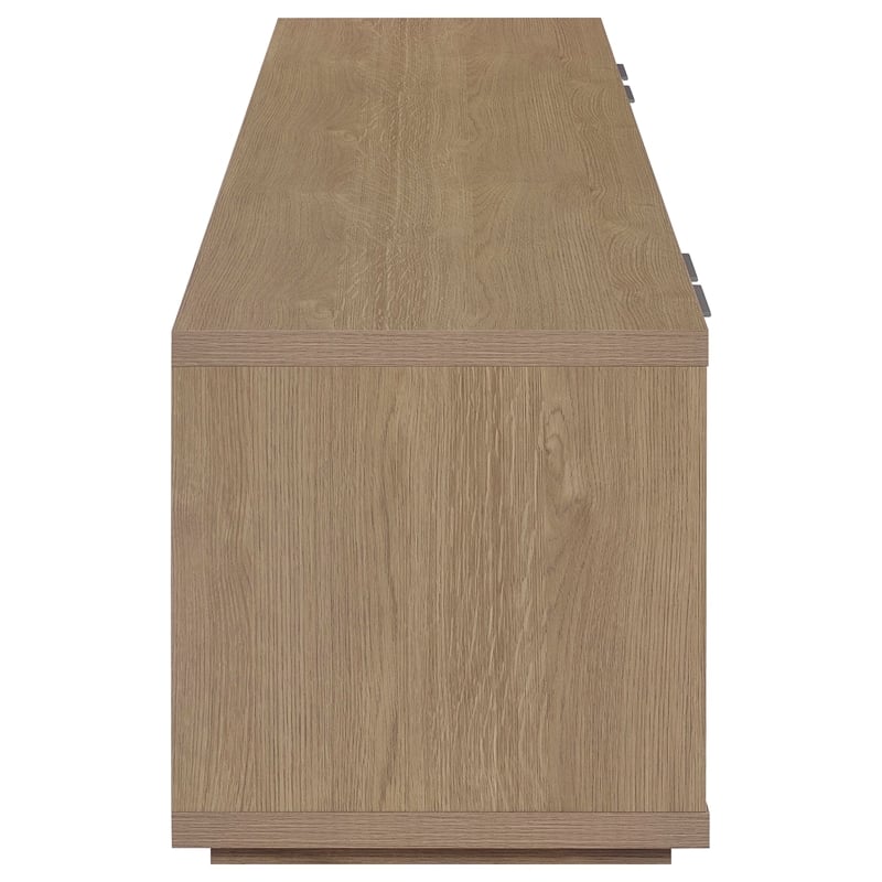 Pemberly Row 85-Inch TV Stand with Soft-Close Doors and Shelf in Latte