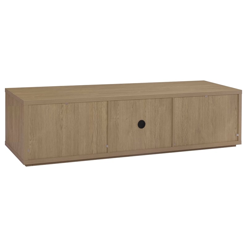 Pemberly Row 85-Inch TV Stand with Soft-Close Doors and Shelf in Latte