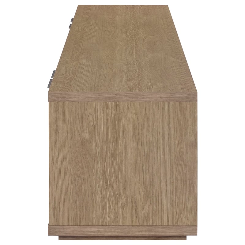 Pemberly Row 85-Inch TV Stand with Soft-Close Doors and Shelf in Latte