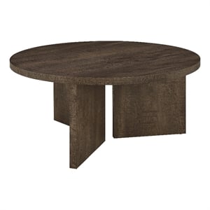 Pemberly Row Round Panel Base Coffee Table in Dark Rustic Mango