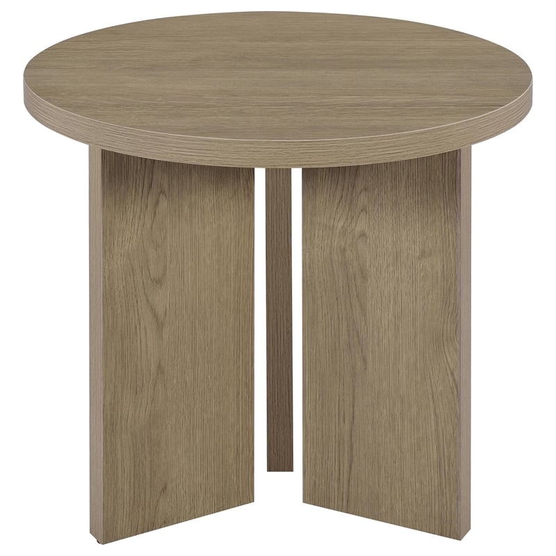 Pemberly Row Round Engineered Wood Panel Base End Table in Latte