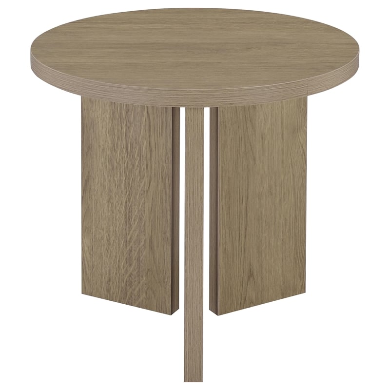 Pemberly Row Round Engineered Wood Panel Base End Table in Latte