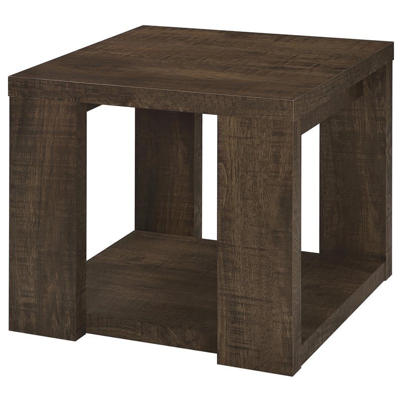 Pemberly Row Engineered Wood End Table with Open Lower Shelf in Brown