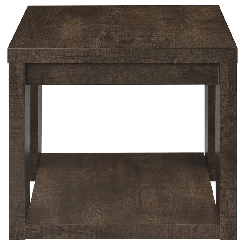 Pemberly Row Engineered Wood End Table with Open Lower Shelf in Brown