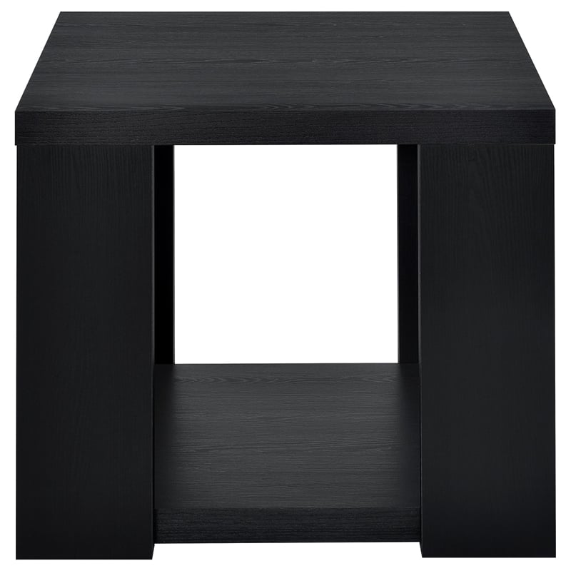 Pemberly Row Engineered Wood End Table with Open Lower Shelf in Black