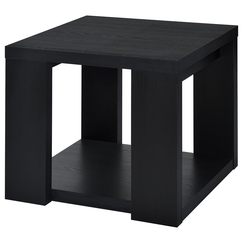 Pemberly Row Engineered Wood End Table with Open Lower Shelf in Black