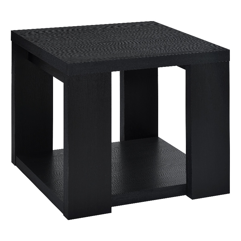 Pemberly Row Engineered Wood End Table with Open Lower Shelf in Black