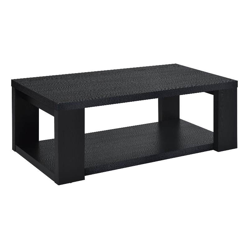Pemberly Row Engineered Wood Coffee Table with Open Lower Shelf in Black