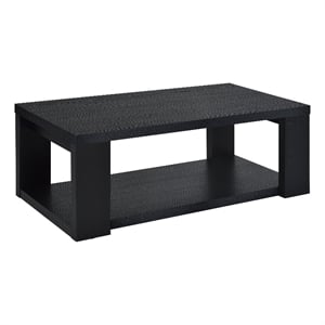 Pemberly Row Engineered Wood Coffee Table with Open Lower Shelf in Black