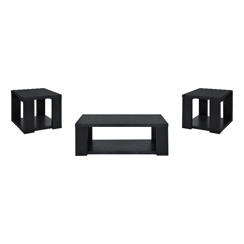Pemberly Row 3-Piece Engineered Wood Table Set with Open Shelves in Black