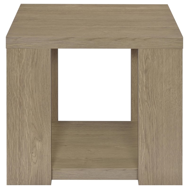 Pemberly Row Engineered Wood End Table with Open Lower Shelf in Latte
