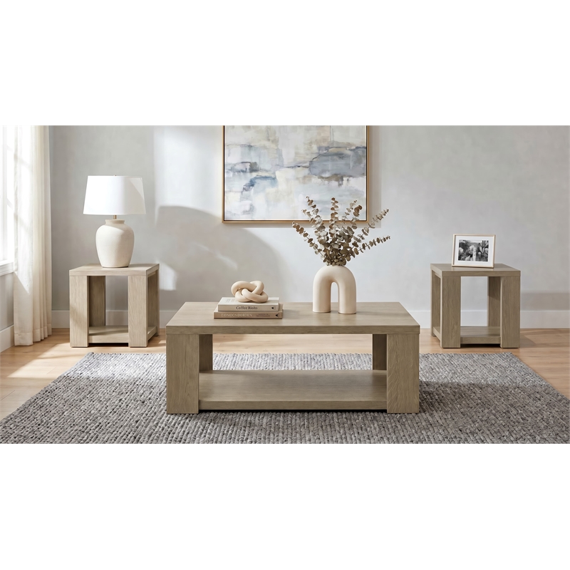 Pemberly Row 3-Piece Engineered Wood Table Set with Open Shelves in Latte