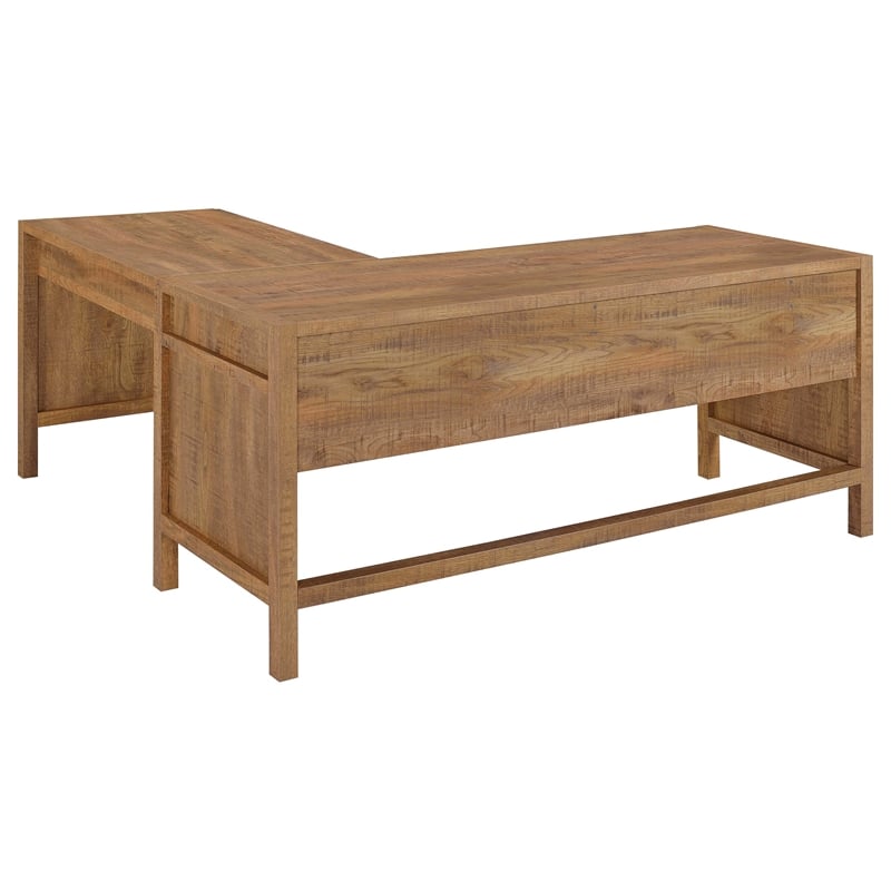 Pemberly Row Lift Top L-shape Engineered Wood Writing Desk in Brown