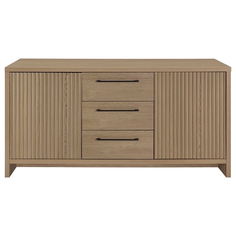 Pemberly Row 3-Drawer Fluted Accent Storage Cabinet Console in Latte