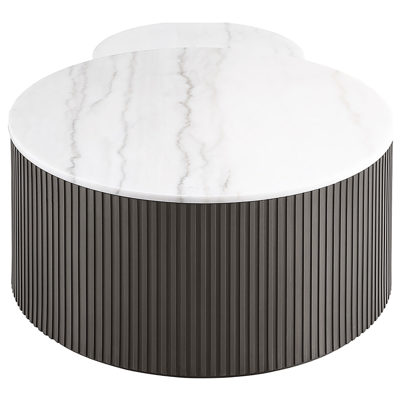 Pemberly Row 2-Piece Round Marble Top Nesting Coffee Table Set in Charcoal