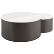 Pemberly Row 2-Piece Round Marble Top Nesting Coffee Table Set in Charcoal