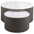 Pemberly Row 2-Piece Round Marble Top Nesting Coffee Table Set in Charcoal