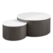 Pemberly Row 2-Piece Round Marble Top Nesting Coffee Table Set in Charcoal
