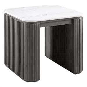 Pemberly Row Square White Marble Top Fluted End Table in Charcoal