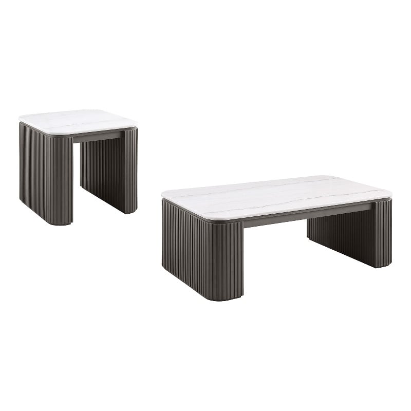 Pemberly Row 2-Piece Rectangular Marble Top Table Set in Charcoal