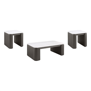 Pemberly Row 3-Piece Rectangular Marble Top Table Set in Charcoal