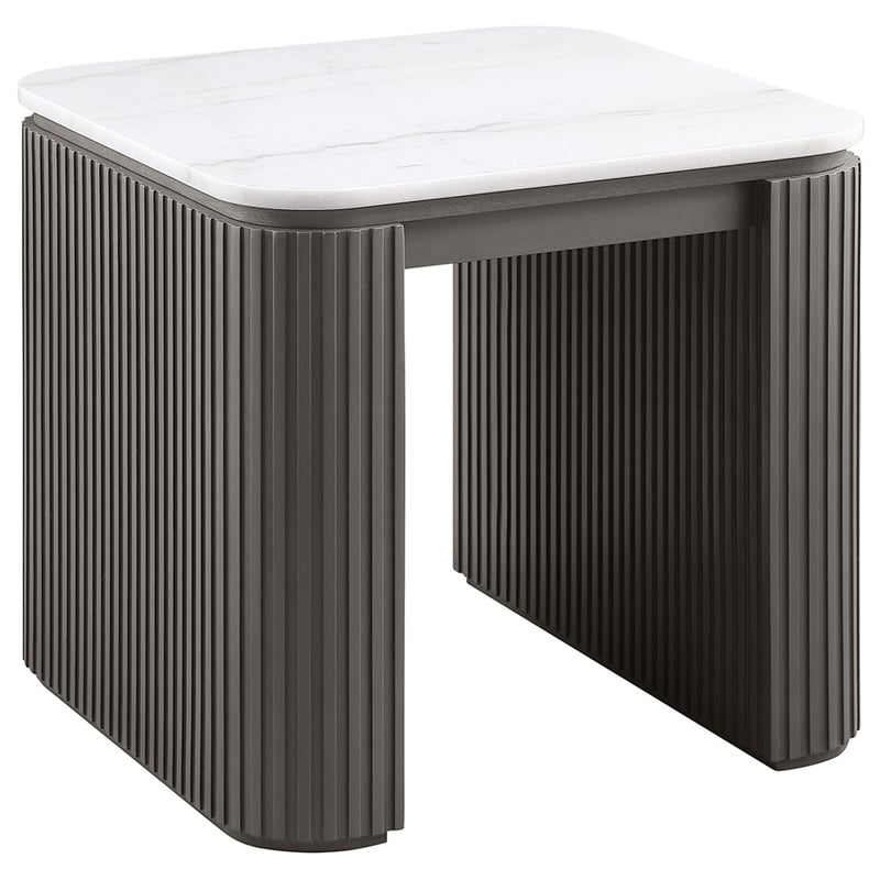 Pemberly Row 2-Piece Square Marble Top Coffee and End Table Set in Charcoal