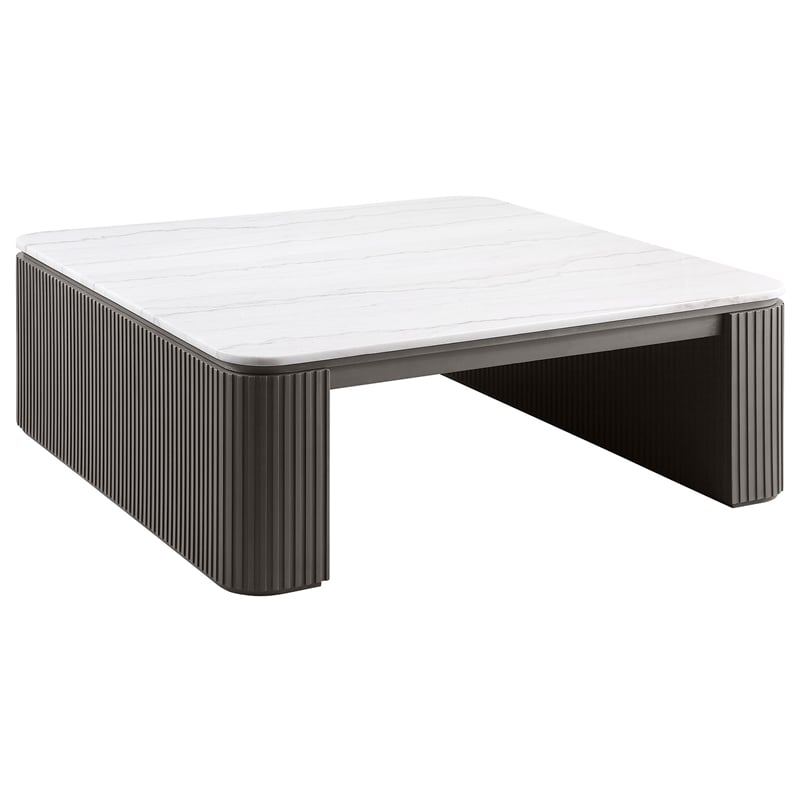 Pemberly Row 2-Piece Square Marble Top Coffee and End Table Set in Charcoal