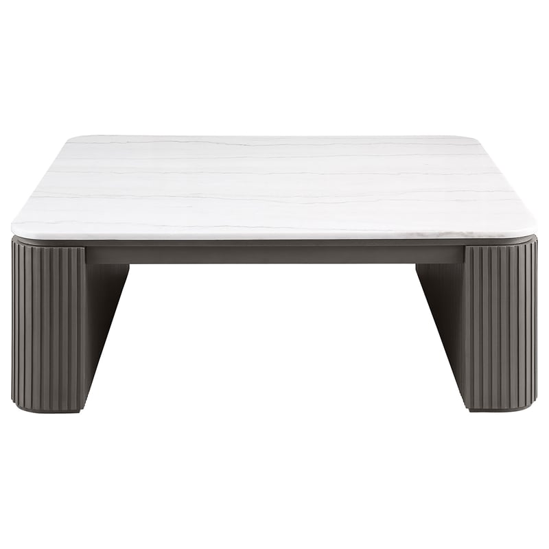 Pemberly Row 2-Piece Square Marble Top Coffee and End Table Set in Charcoal