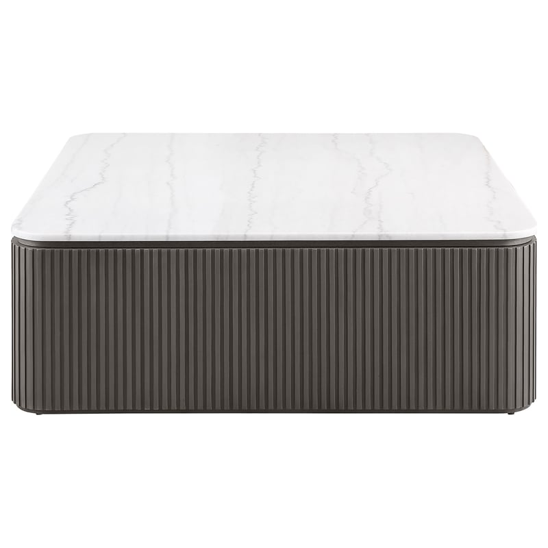 Pemberly Row 2-Piece Square Marble Top Coffee and End Table Set in Charcoal