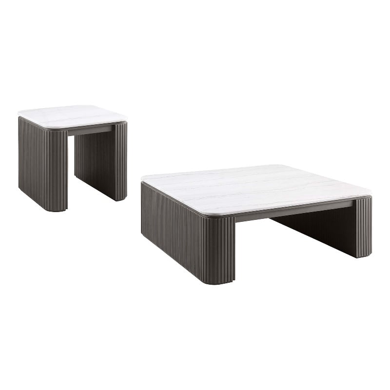 Pemberly Row 2-Piece Square Marble Top Coffee and End Table Set in Charcoal