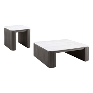 Pemberly Row 2-Piece Square Marble Top Coffee and End Table Set in Charcoal