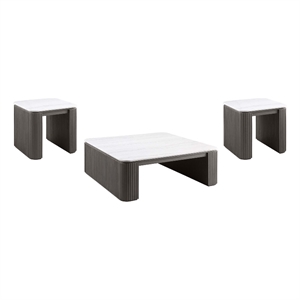 Pemberly Row 3-Piece Square Marble Top Coffee and End Table Set in Charcoal