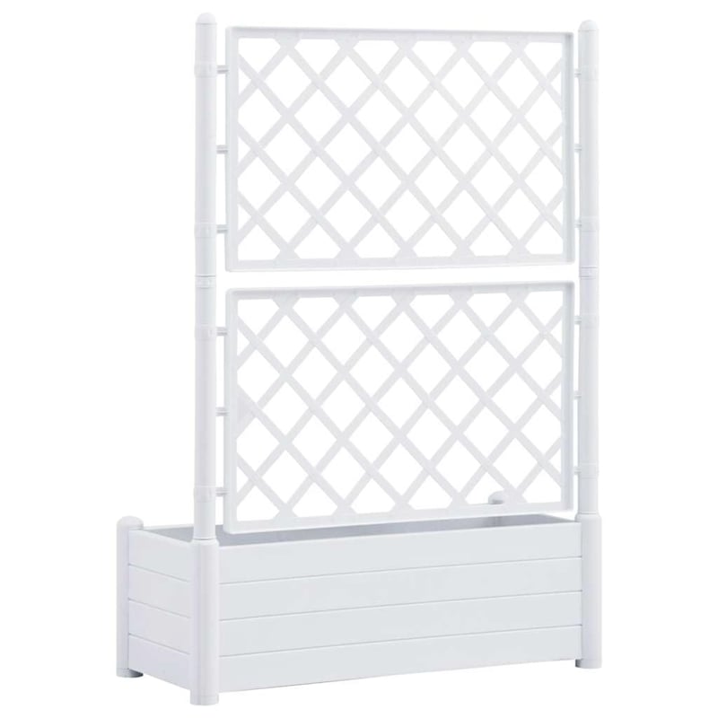 Pemberly Row Rectangular UV-Resistant Garden Planter with Trellis in White