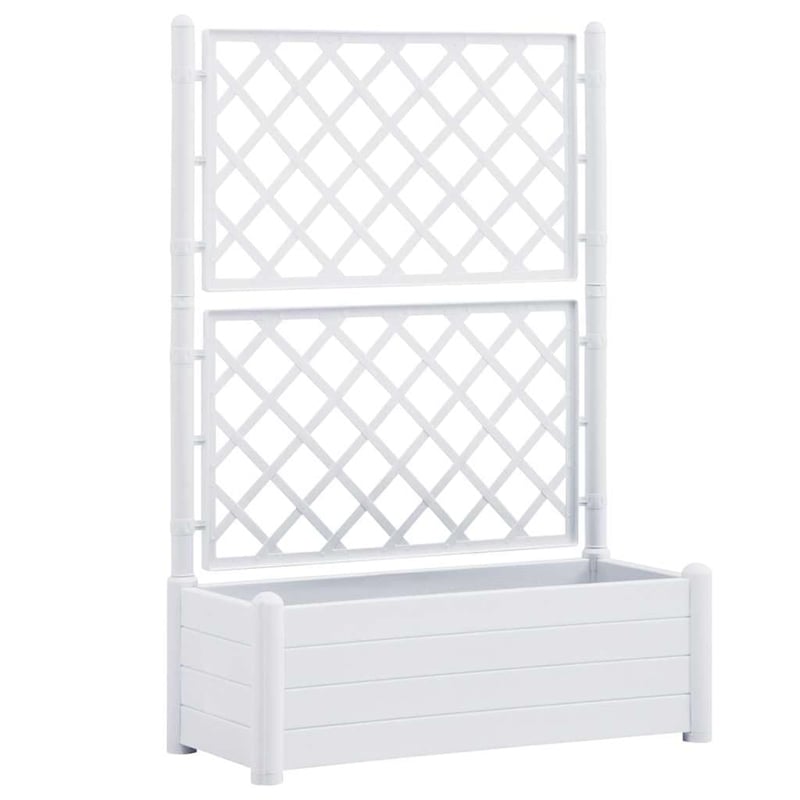 Pemberly Row Rectangular UV-Resistant Garden Planter with Trellis in White