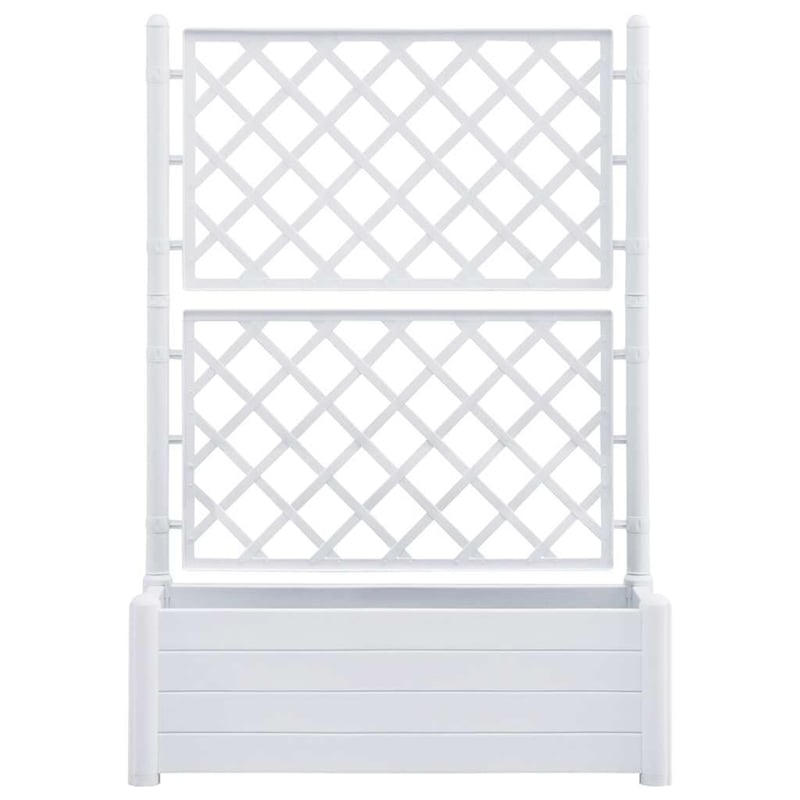 Pemberly Row Rectangular UV-Resistant Garden Planter with Trellis in White