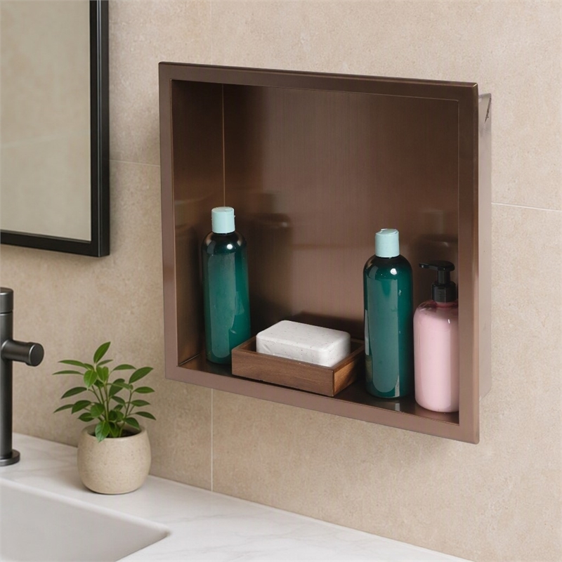 Pemberly Row 16 in x 16 in Square PVD Copper Steel Shower Niche