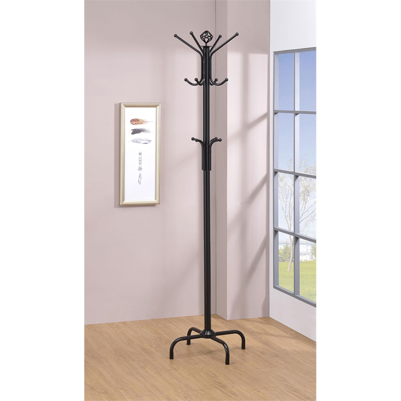 Pemberly Row 12 Hook Freestanding Metal Coat Rack and Hanger in Black