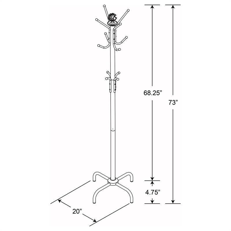 Pemberly Row 12 Hook Freestanding Metal Coat Rack and Hanger in Black