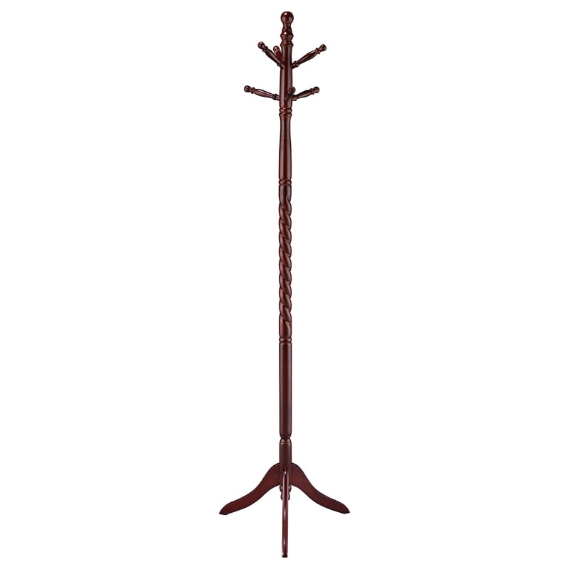 Pemberly Row 6 Hook Freestanding Wood Coat Rack and Hanger in Merlot