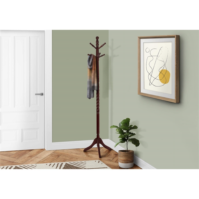 Pemberly Row 6 Hook Freestanding Wood Coat Rack and Hanger in Merlot