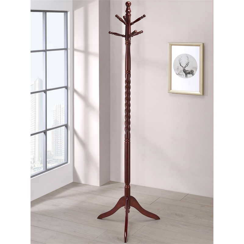 Pemberly Row 6 Hook Freestanding Wood Coat Rack and Hanger in Merlot