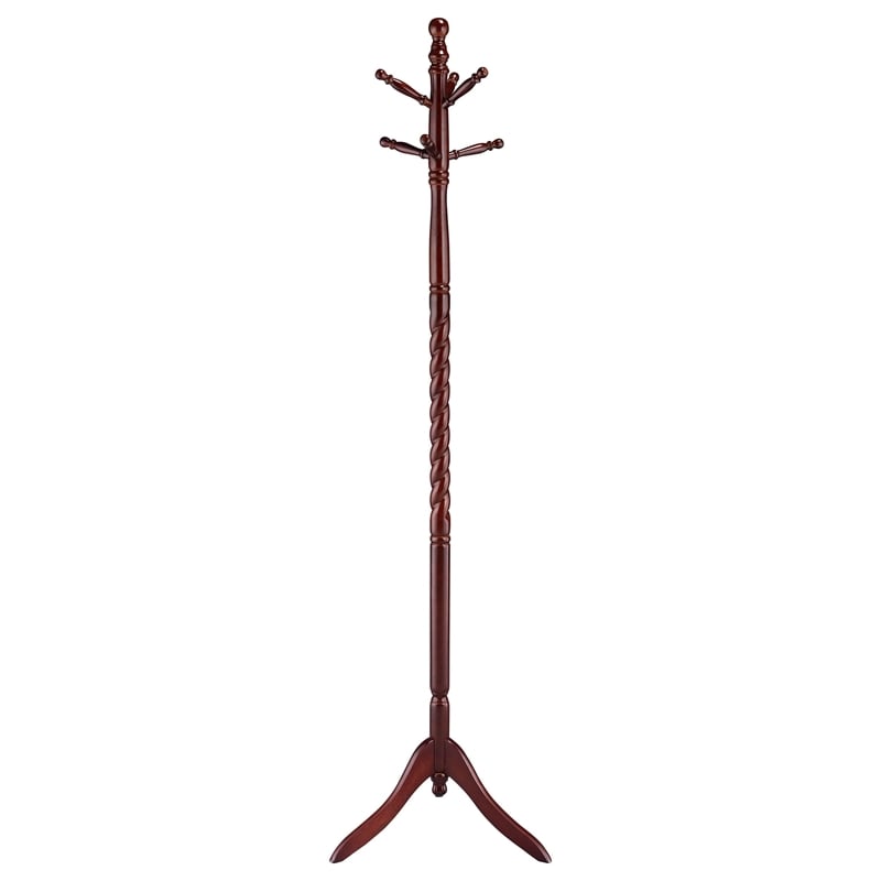 Pemberly Row 6 Hook Freestanding Wood Coat Rack and Hanger in Merlot