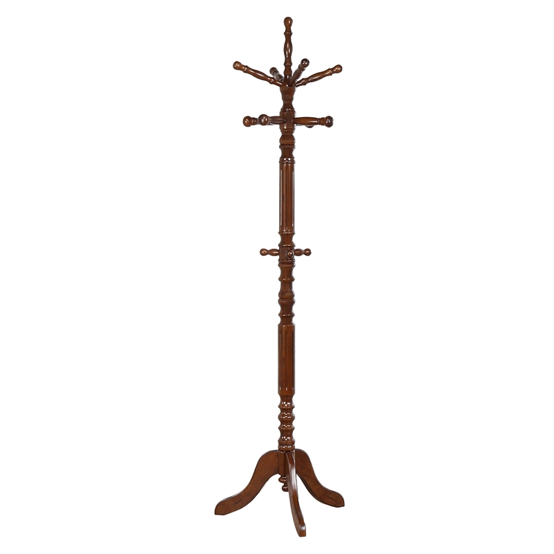 Pemberly Row 11 Hook Freestanding Wood Coat Rack and Hanger in Tobacco