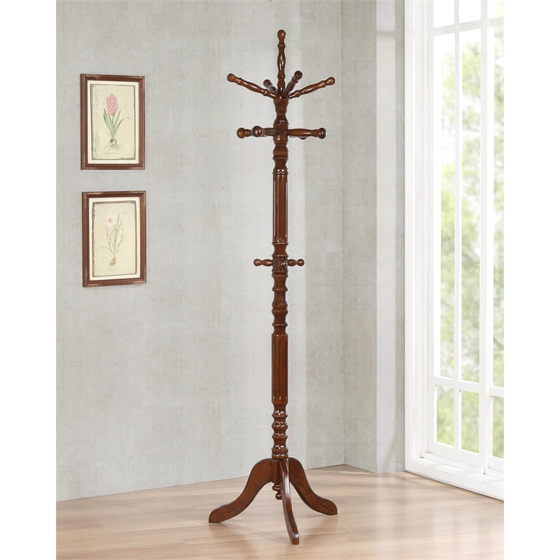 Pemberly Row 11 Hook Freestanding Wood Coat Rack and Hanger in Tobacco