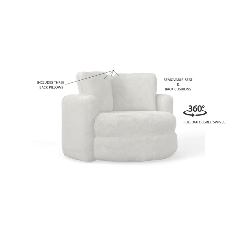 Pemberly Row Faux Fur Natural Tone Oversized Swivel Barrel Accent Chair